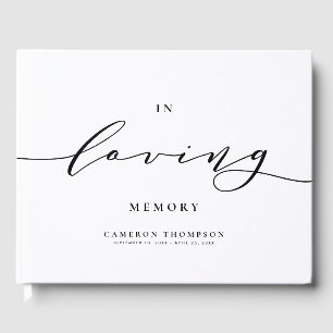 In Loving Memory Black Dainty Script Funeral Guest Book