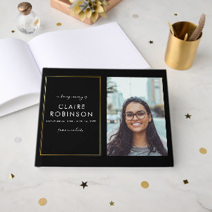 In Loving Memory Black & Gold Photo Script Funeral Guest Book