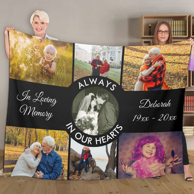 In Loving Memory Black Personalized Photo Fleece Blanket (Creator Uploaded)