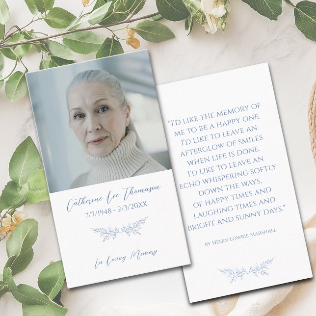 In Loving Memory Blue Botanical Photo Prayer Card (In Loving Memory Blue Botanical Photo Prayer Card)