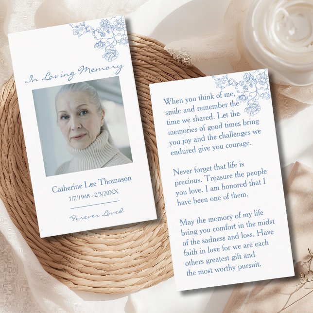In Loving Memory Blue Floral Photo Prayer Card (In Loving Memory Blue Floral Photo Prayer Card
)