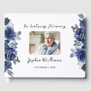 In loving Memory Blue Flowers Guest Book