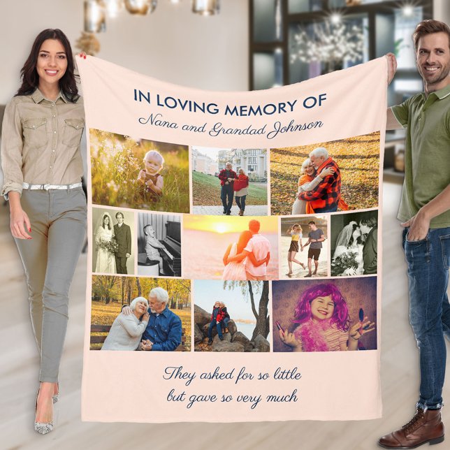In Loving Memory Blush Pink Photo Collage Fleece Blanket (Creator Uploaded)