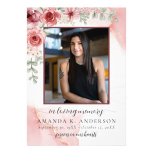 In Loving Memory Blush Red Flower Funeral Photo Print