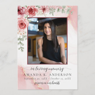 In Loving Memory Blush Red Flower Funeral Program