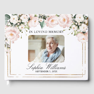 In Loving Memory Blush Rose Flowers Funeral Guest Book