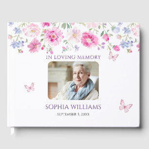 In Loving Memory Bright Pink Wildflowers Guest Book