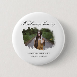 In Loving Memory Brush Frame Photo Funeral Button