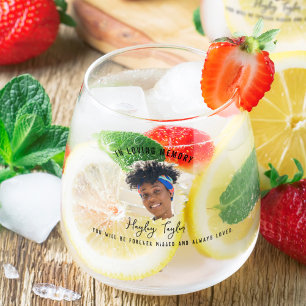 In Loving Memory Brushed Effect Photo Memorial Stemless Wine Glass