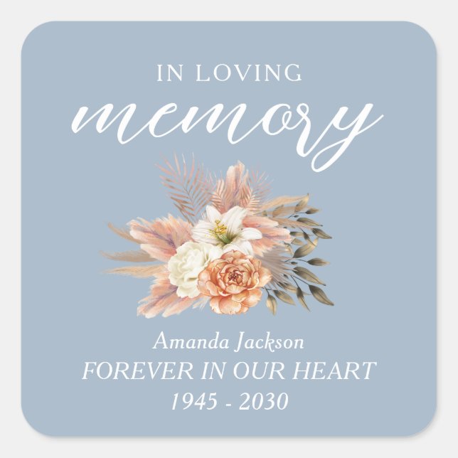 In Loving Memory Candle Label Dusty Blue (Front)