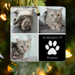 In Loving Memory Cat Memorial Custom Pet Photo Ceramic Ornament<br><div class="desc">This beautiful cat photo Christmas ornament is personalized with adorable pictures of your sweet girl kitty. Customize this thoughtful memorial gift with your own custom feline photographs around a black square with a cute white paw print and your kitten's name in the centre. Add your favourite full photograph on the...</div>