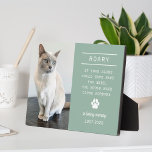 In Loving Memory Cat Personalized Photo Memorial Plaque<br><div class="desc">A beautiful personalized pet memorial plaque to honour the memory of a beloved furry family member. Includes a photo, name of the cat, their lifespan, a paw print detail, and a custom quote - the default quote is "If love alone could have kept you here, you would have lived forever"....</div>
