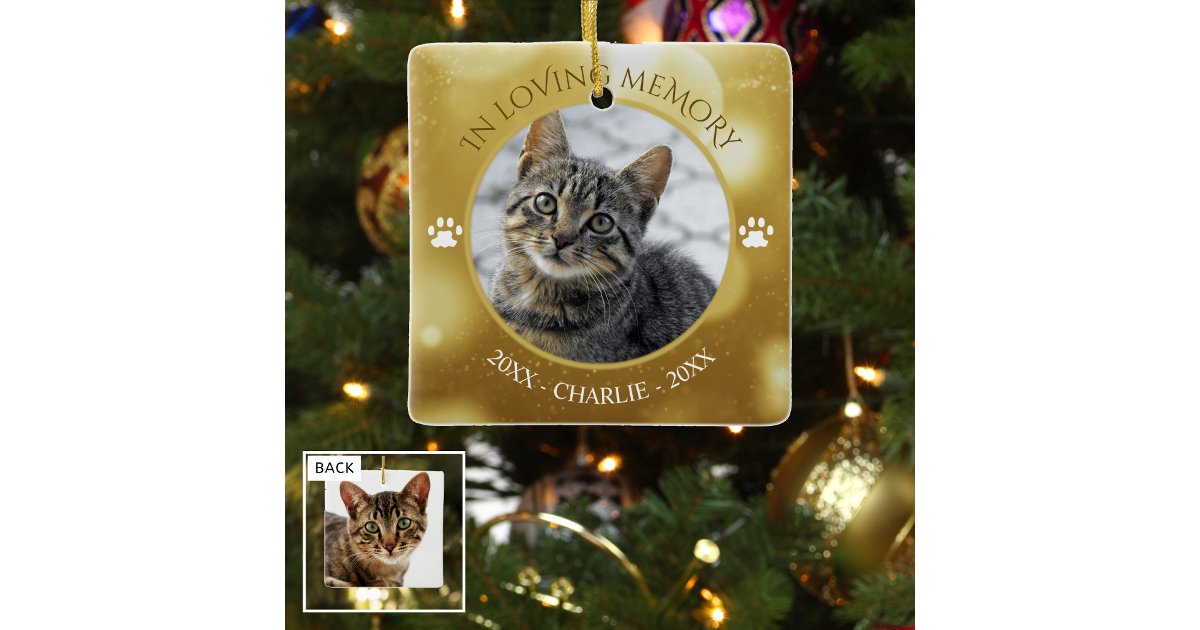 In Loving Memory Cat Photo Gold Keepsake Ceramic Ornament | Zazzle