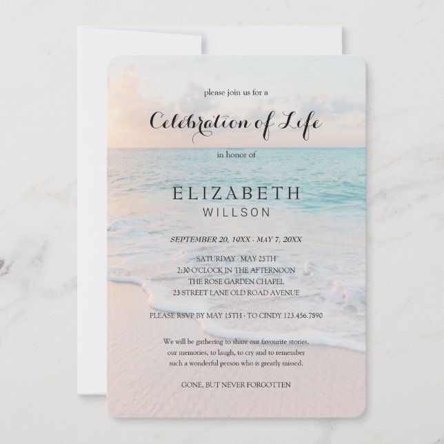 In Loving Memory Celebration of Life Beach Funeral Invitation (Front)