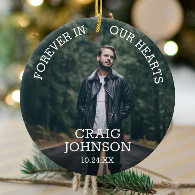 In Loving Memory | Christmas Memorial Photo Ceramic Ornament (Creator Uploaded)