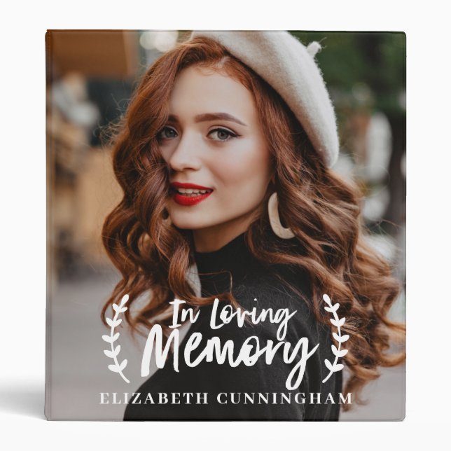 In Loving Memory Cursive Foliage Photo Memorial Binder (Front)