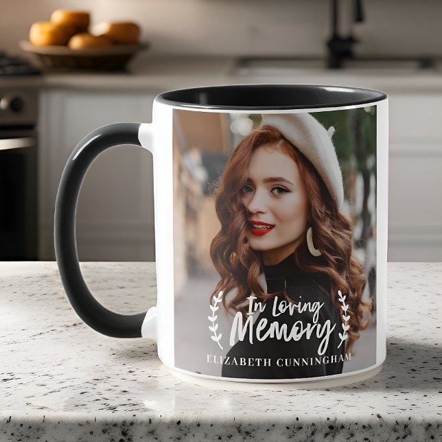 In Loving Memory Cursive Foliage Photo Memorial Mug (Creator Uploaded)