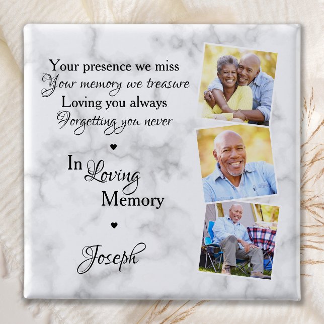 In Loving Memory Custom 3 Photo Memorial Funeral 2 Inch Square Button (Creator Uploaded)