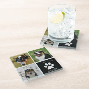 In Loving Memory Custom Dog Photo Collage Keepsake Glass Coaster