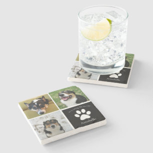 In Loving Memory Custom Dog Photo Collage Keepsake Stone Coaster