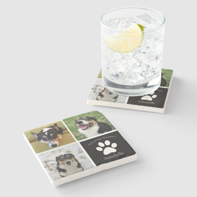 In Loving Memory Custom Dog Photo Collage Keepsake Stone Coaster (Side)