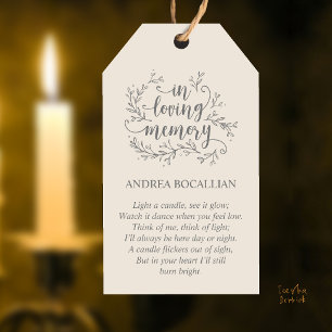 In Loving Memory, Custom Memorial Candle Favour Gift Tags