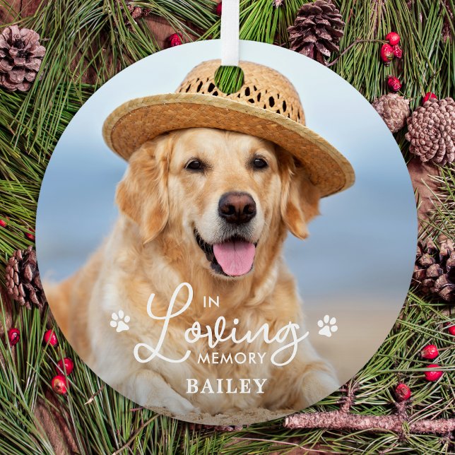 In Loving Memory Custom Pet Memorial Dog 2 Photo Metal Ornament (Creator Uploaded)