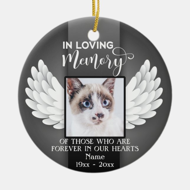 In Loving Memory Custom Photo, Cat Memorial Ceramic Ornament (Front)