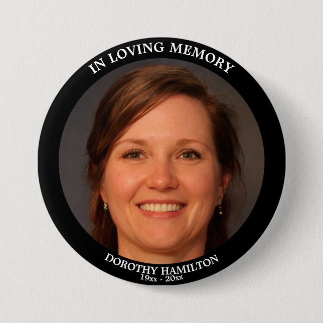 In Loving Memory Custom Photo Personalized Funeral 3 Inch Round Button (Front)