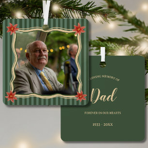 In Loving Memory Dad Picture Green Memorial Metal Ornament