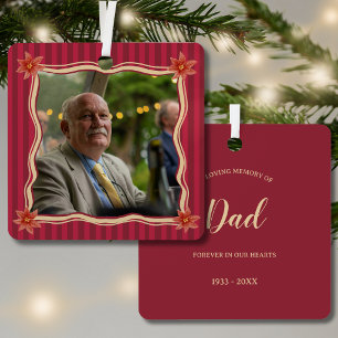In Loving Memory Dad Picture Red Memorial Metal Ornament
