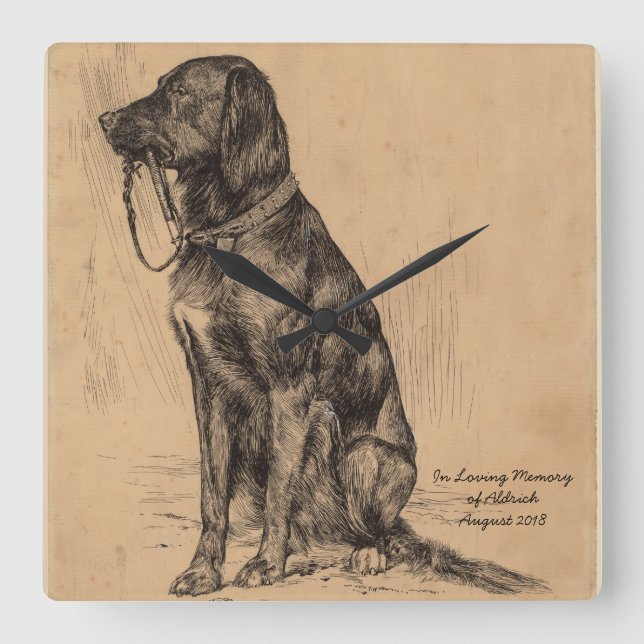 In Loving Memory Dog holding his own leash Square Wall Clock (Front)