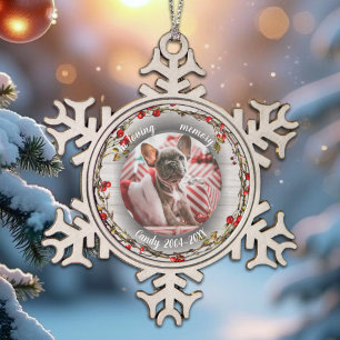 In Loving Memory - Dog Photo Pet Memorial Wreaths Snowflake Pewter Christmas Ornament