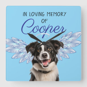 In Loving Memory Dog Tribute with Halo and Wings Square Wall Clock