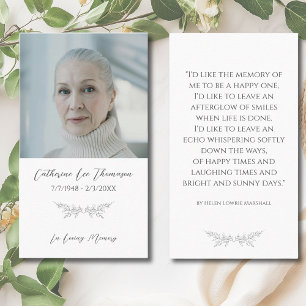 In Loving Memory Elegant Floral Photo Prayer Card