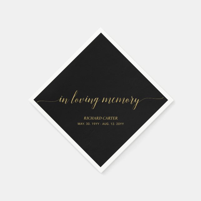 In Loving Memory | Elegant Gold Script Memorial Na Napkin (Corner)