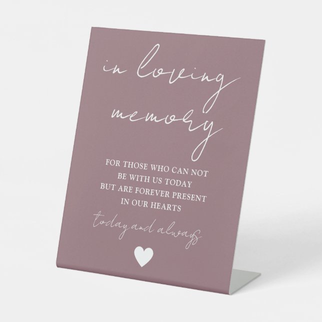 In Loving Memory Elegant Script Mauve  Pedestal Sign (Front)