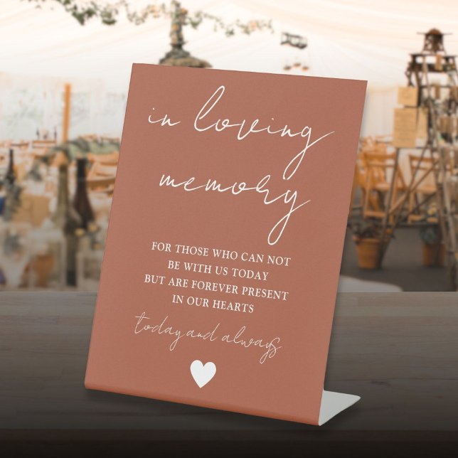 In Loving Memory Elegant Script Terracotta Pedestal Sign (In Loving Memory Elegant Script Terracotta Pedestal Sign)