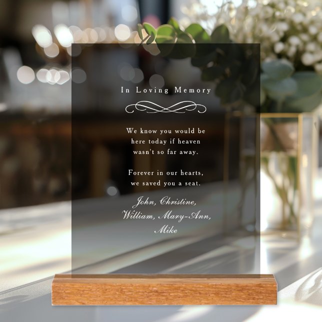 "In Loving Memory" Elegant Wedding Memorial  ("In Loving Memory" Elegant Wedding Memorial Black Gradient Acrylic Sign)