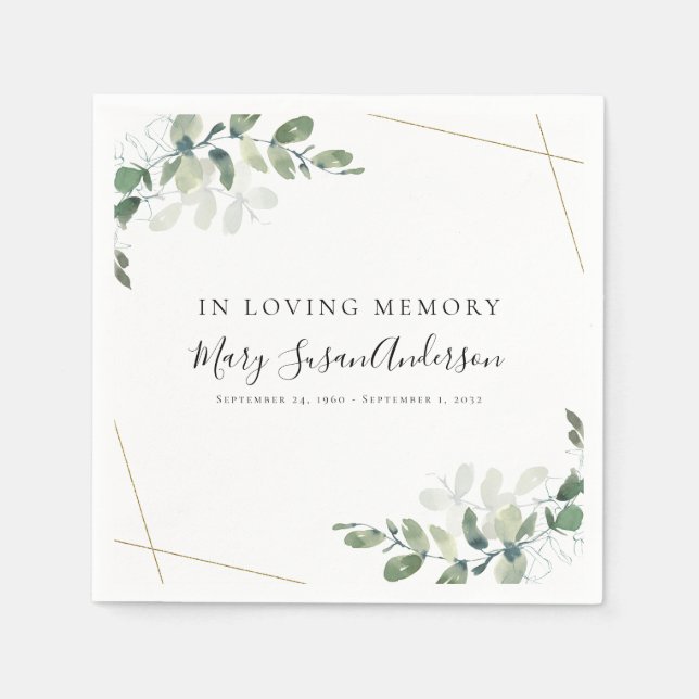 In Loving Memory Eucalyptus Funeral Memorial Wake  Napkin (Front)