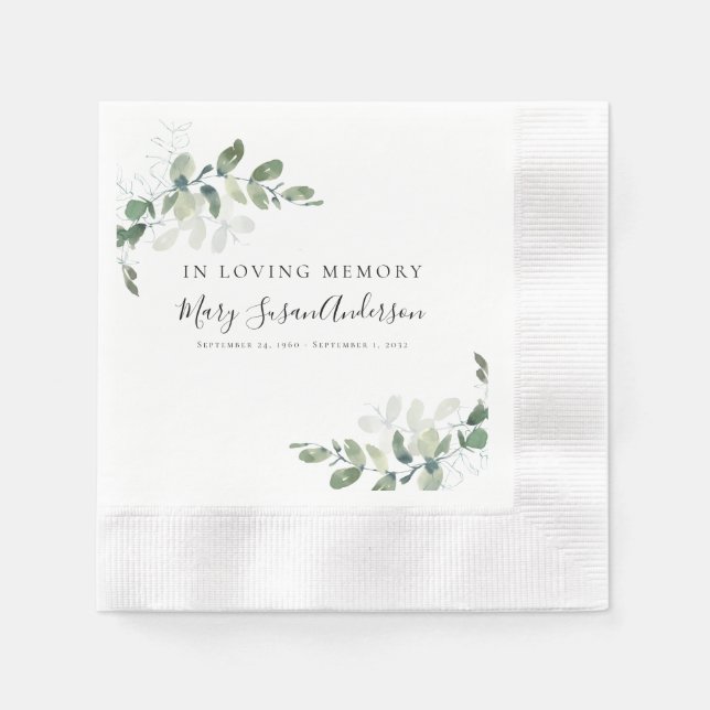 In Loving Memory Eucalyptus Funeral Memorial Wake  Napkin (Front)