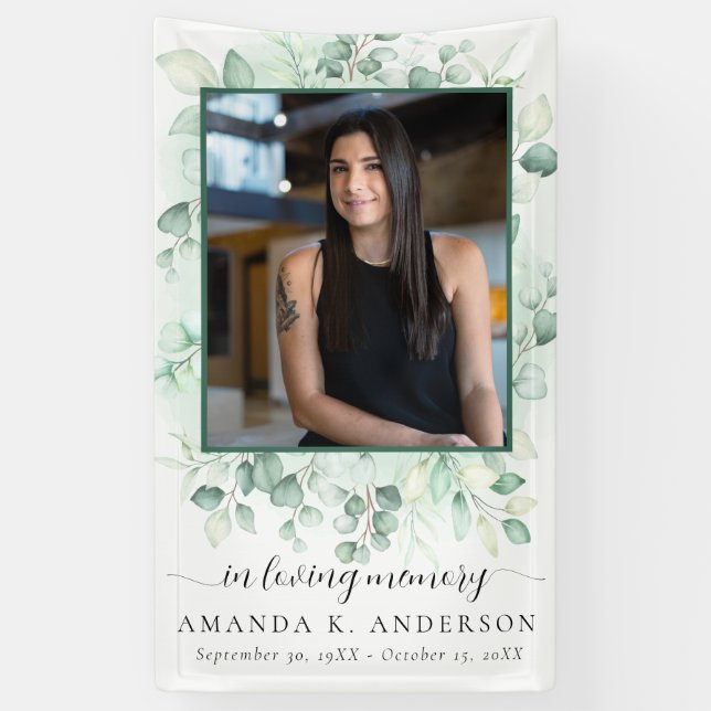 In Loving Memory Eucalyptus Greenery Services Banner (Vertical)