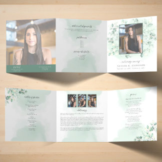 In Loving Memory Eucalyptus Greenery Services Tri-Fold Card