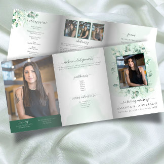 In Loving Memory Eucalyptus Greenery Services Tri-Fold Programme