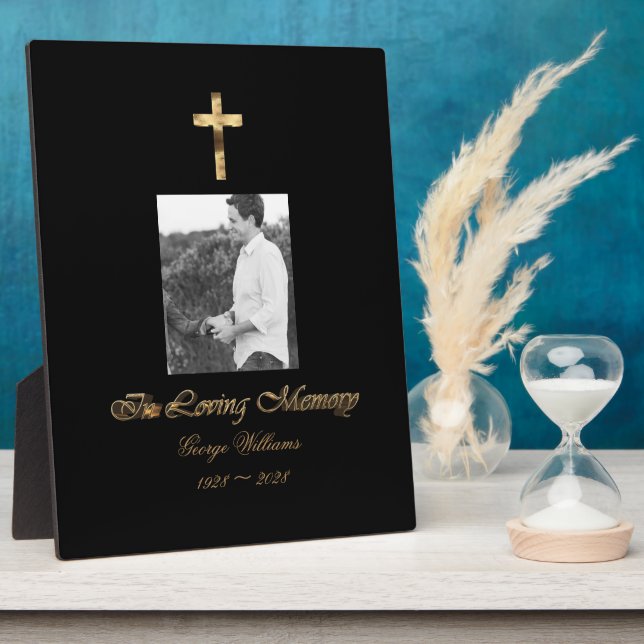 In Loving Memory Faux Gold Cross Memorial Plaque (Side)
