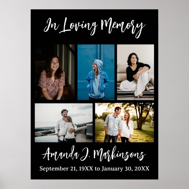 In Loving Memory Five Photo Collage Funeral Poster (Front)