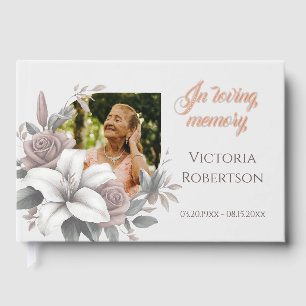 In Loving Memory Floral Frame Memorial Funeral Guest Book