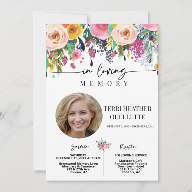 In Loving Memory Floral Funeral Memorial Service Invitation (Front)