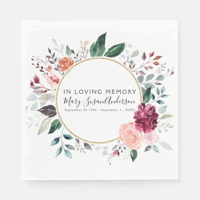 In Loving Memory Floral Funeral Memorial Wake Napkin (Front)