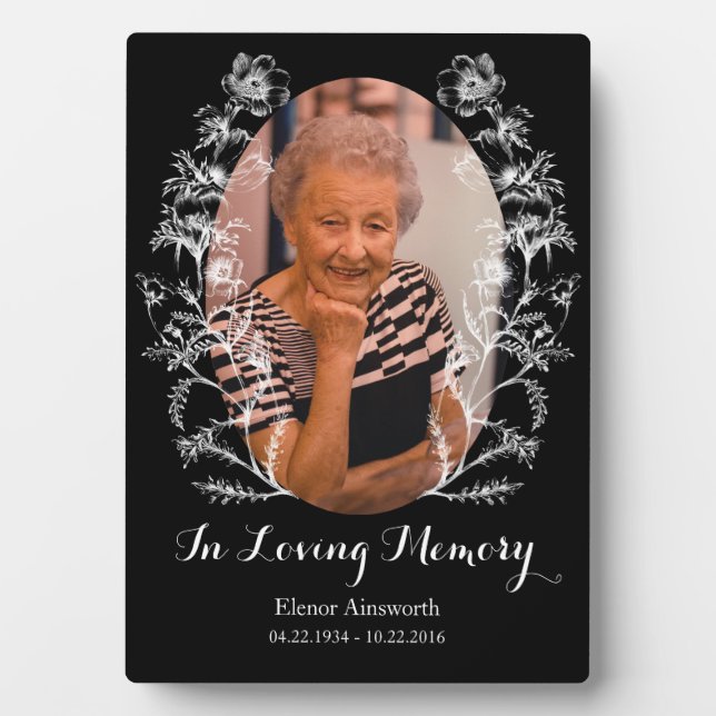 In Loving Memory Floral Memorial Custom Photo Plaque (Front)